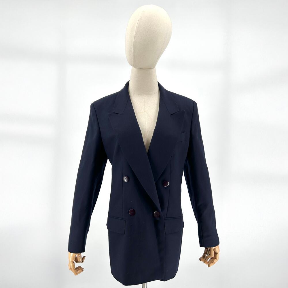 Vintage 80s Giorgio Sant Angelo Navy Blue 100% Wool Double Breasted Blazer